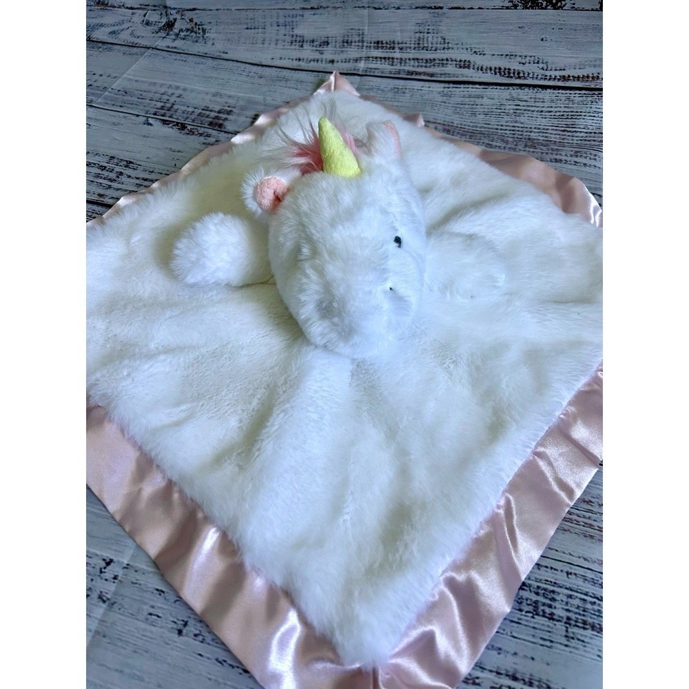 Cloud Island Lovey Unicorn Plush Security Blanket Satin Trim Pink & White